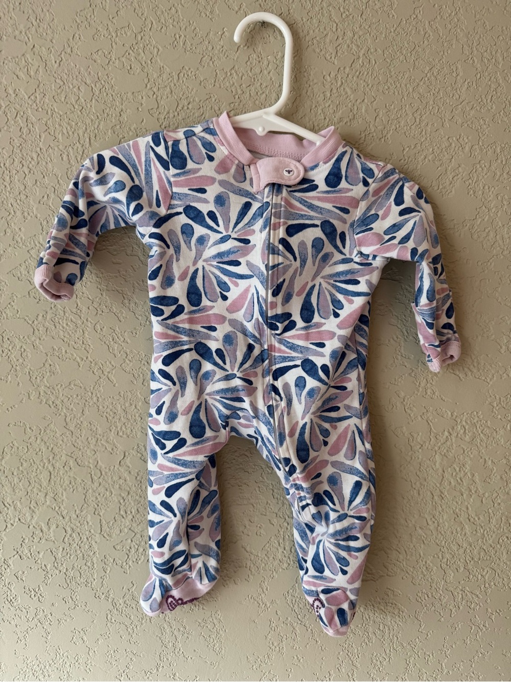 Burt’s Bees Newborn Pink, Purple, and Blue Patterned Footsie